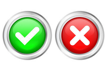 Vector check mark icon. Set of verification icons. Green check mark and red cross. Approval and rejection symbols. Element for your design, website, app, etc.