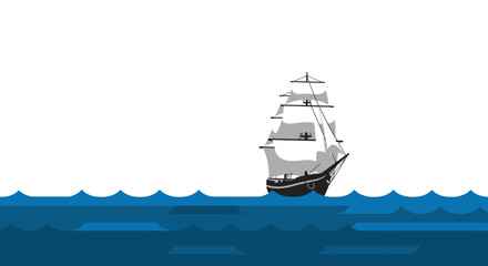 Majestic tall ship sailing across open blue ocean waters under a bright sky nautical adventure and maritime exploration isolated on white background