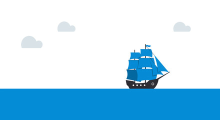 Majestic tall ship sailing through open water under a cloudy sky representing journey and adventure isolated on white background © Hridoy