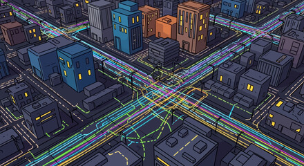 Futuristic Cityscape with Glowing Infrastructure and Modern Architecture.
