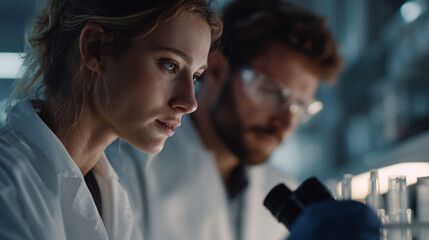 Professional Scientists Engaged in Careful Research in Calm Lab Environment