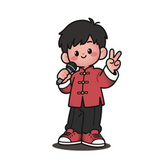 Katon is the boy holding a microphone