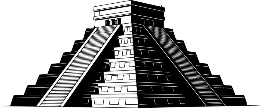 Black silhouette of a maya pyramid,  ancient, civilization