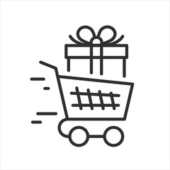 Shopping Cart. Gift Box. Present Icon. Shopping Sale. Linear Vector Illustration.