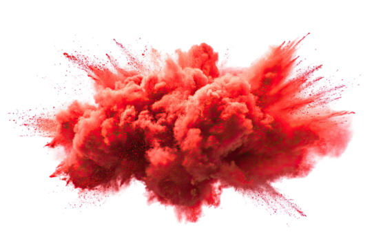 Exploding coral-red cloud dust, textured & dynamic - Powered by Adobe