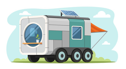 Futuristic RV with Solar Panel and Unique Design for Sustainable Travel.