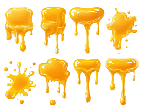 Dripping, shiny honey elements on a black background