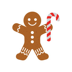 Vector art of gingerbread man holding a candy cane