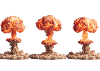 Triple atomic explosions create massive mushroom clouds