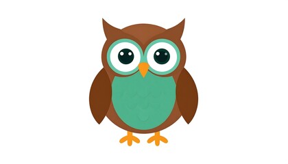Obraz premium Simple illustration of a cartoon owl, with brown feathers and big eyes