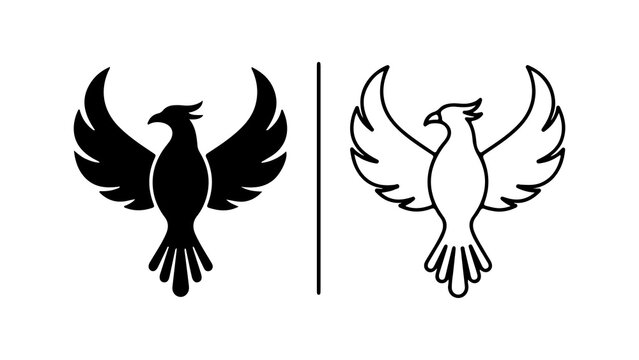 Phoenix bird with wings spread with transparent background
