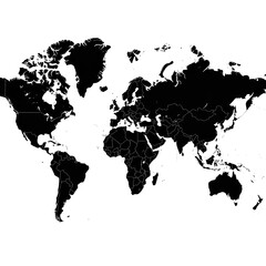 Silhouette of a world map, delineating continents and countries © Raf