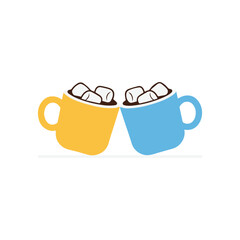 Vector art of two mugs of hot chocolate with marshmallows toasting