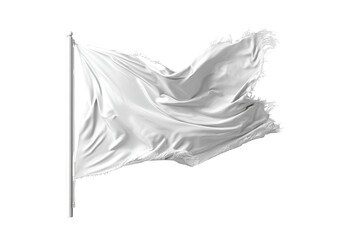 White flag waves, tattered edges, against black background