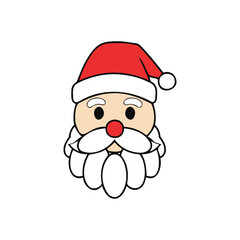 Illustration of a cartoon santa claus face with a red hat and white beard