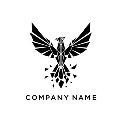 Geometric Phoenix Logo Design with Abstract Wings and Shattered Body.