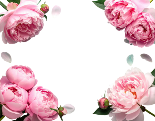 Soft pink flowers arranged in a circular border, petals gently scattered, creating a delicate frame