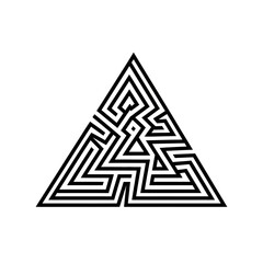 Geometric Triangle Maze Design, Abstract Art, Complex Puzzle, Vector Illustration.