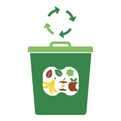 Green Composting Bin with Recycle Arrows for Sustainable Waste Management.