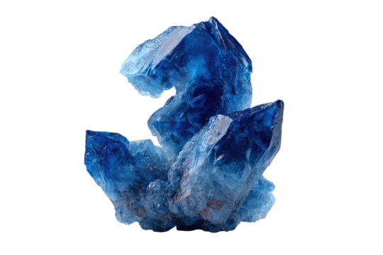 Blue crystal cluster with sharp points on a black backdrop