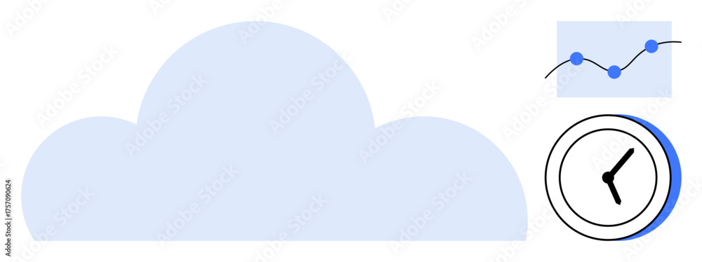 Wall mural Cloud with data chart and clock, conveying digital storage, real-time analysis, and time tracking. Ideal for technology, workflow, analytics, productivity, management efficiency and innovation