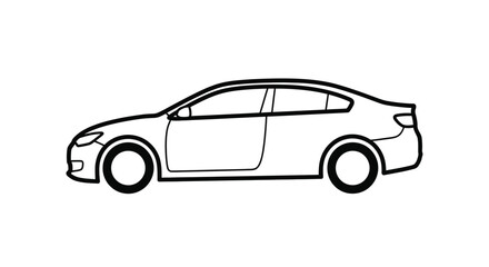 Simple black and white line drawing of a modern sedan vehicle