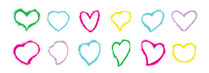 Spray paint heart frame set. Graffiti hearts with empty space for your design. Vector EPS 10
