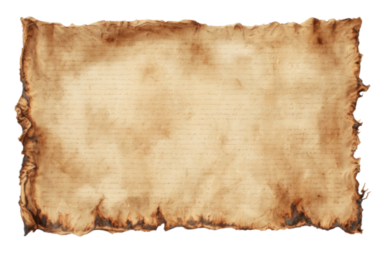 Aged parchment with burnt edges, faint script texture