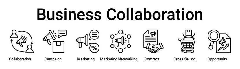 Business Collaboration banner web icon vector illustration concept for business with icon of Collaboration, Campaign, Marketing, Marketing Networking, Contract, Cross Selling.