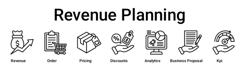 Revenue Planning banner web icon vector illustration concept for business with icon of Revenue, Order, Pricing, Discounts, Analytics, Business Proposal.