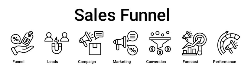 Sales Funnel banner web icon vector illustration concept for business with icon of Funnel, Leads, Campaign, Marketing, Conversion, Forecast.