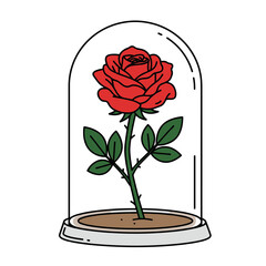Enchanted Red Rose in Glass Dome Illustration © sycates