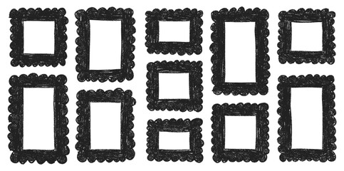 Hand drawn crayon rectangles set. Brushstroke texture rectangle frames. Vector EPS 10