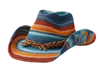 Striped woven cowboy hat with leather detail, on black