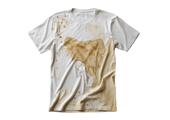 Stained white shirt with large, light brown coffee spill
