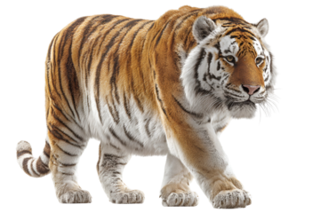 Majestic tiger walking calmly is a captivating image portraying raw power and stunning stripe patterns of this endangered wild cat in its natural habitat, captivating