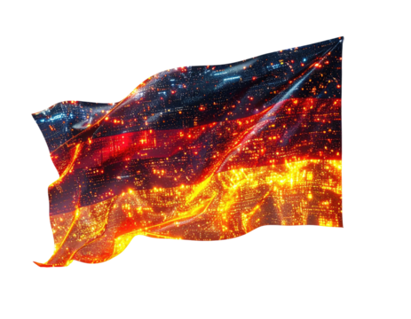 A digitally-rendered, flowing flag of a nation, with an animated, bright, colorful appearance