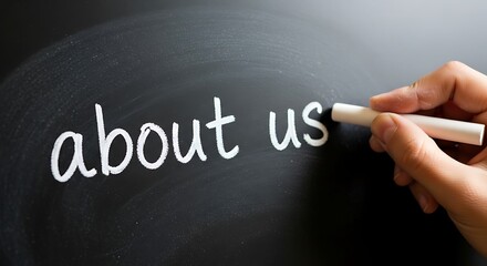 Hand writing about us on a blackboard with chalk, concept of company information and introduction