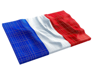 A stylized, textured rendering of a tri-color flag waving gently against a transparent background