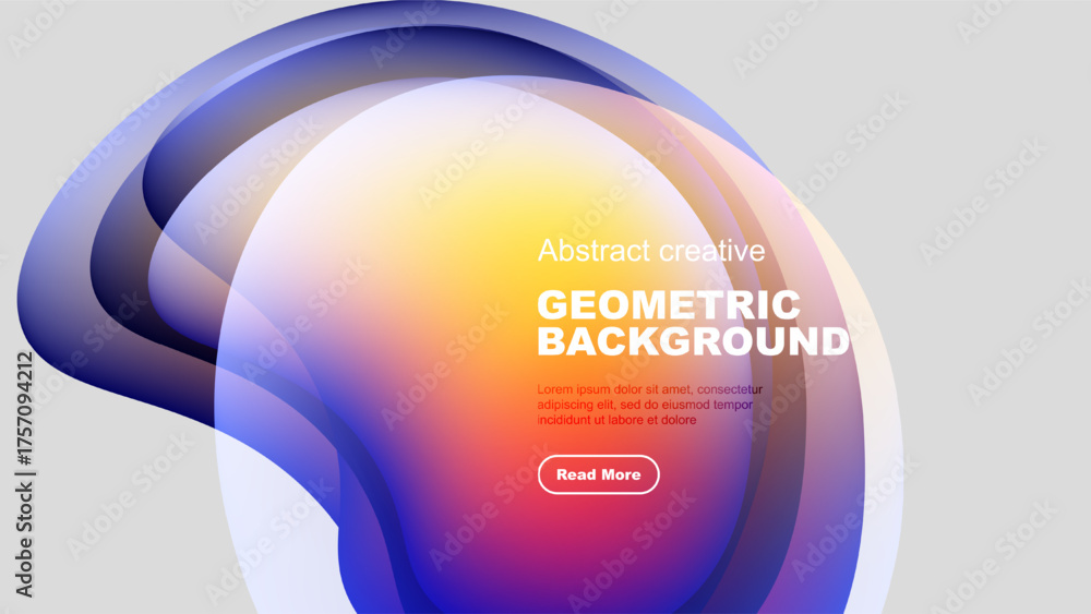 Poster fluid shapes blend, creating vibrant abstract background. text invites further exploration. modern d