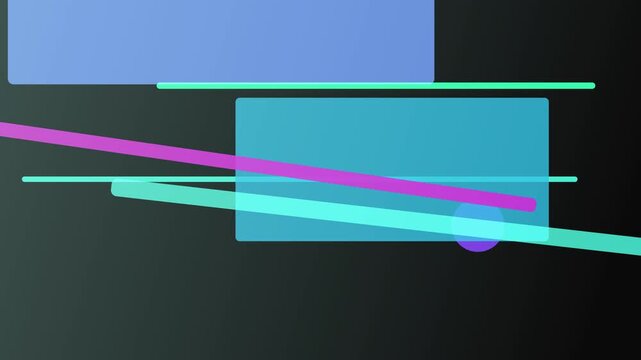 Abstract geometric composition with overlapping translucent rectangles and diagonal lines in blue and purple hues