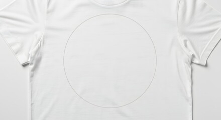 Minimalist White TShirt Mockup with Central Circular Design Outline on Flat Lay.