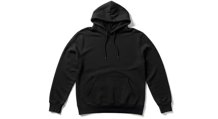 Sleek Black Hoodie Isolated on White Background Apparel Mockup Studio Shot.