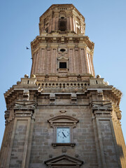 Tudela cathedral tower showing baroque architecture and clock
