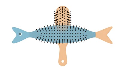 Stylized illustration of two hair brushes, one fish-shaped