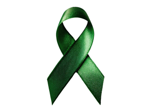 Emerald ribbon with soft folds against black background