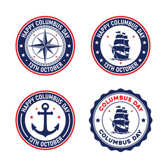 Happy Columbus Day Nautical Emblem Vector Set