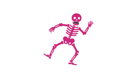 Spooky red skeleton running and dancing isolated on white with dynamic pose and halloween spirit isolated on white background