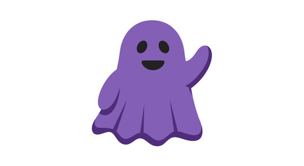 Cute friendly purple ghost waving hello cartoon character spooky fun halloween season celebration party greeting friendly wave gesture isolated on white background