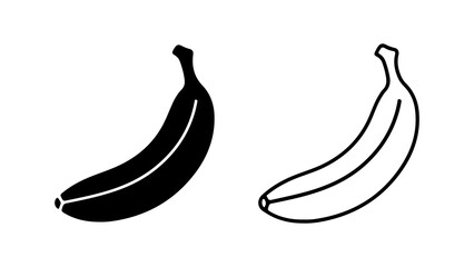 Banana outline and solid shape with transparent background